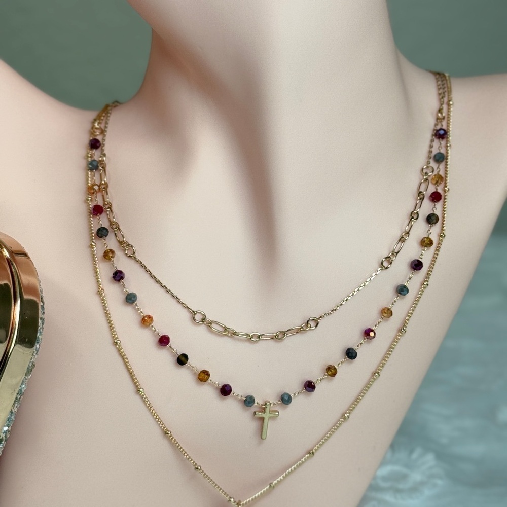 ⚜️🔥 Gold Multicolor Layered Necklace Set - Picture 3 of 8